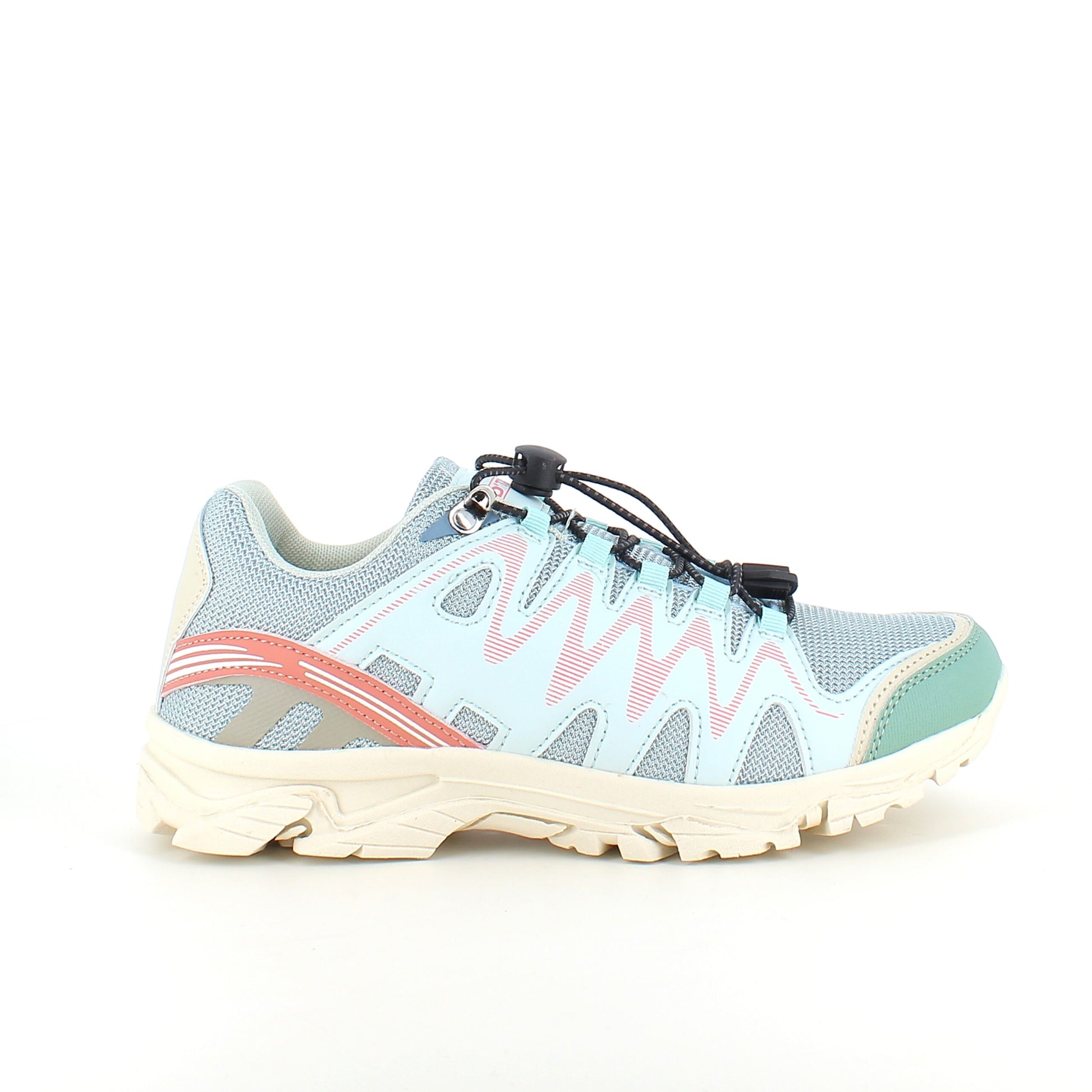 Fleksible blå sneakers med elastiksnørebånd.