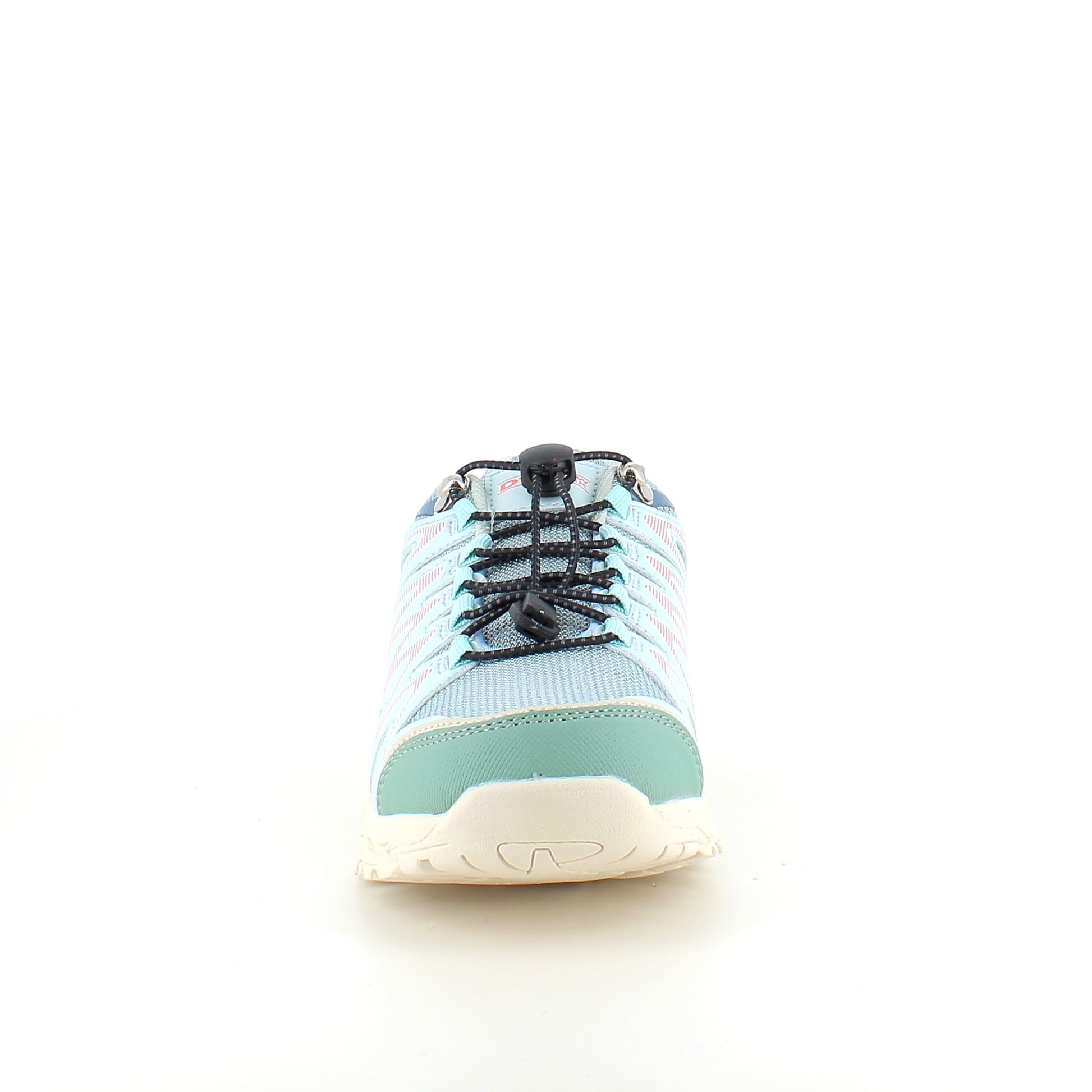 Fleksible blå sneakers med elastiksnørebånd.