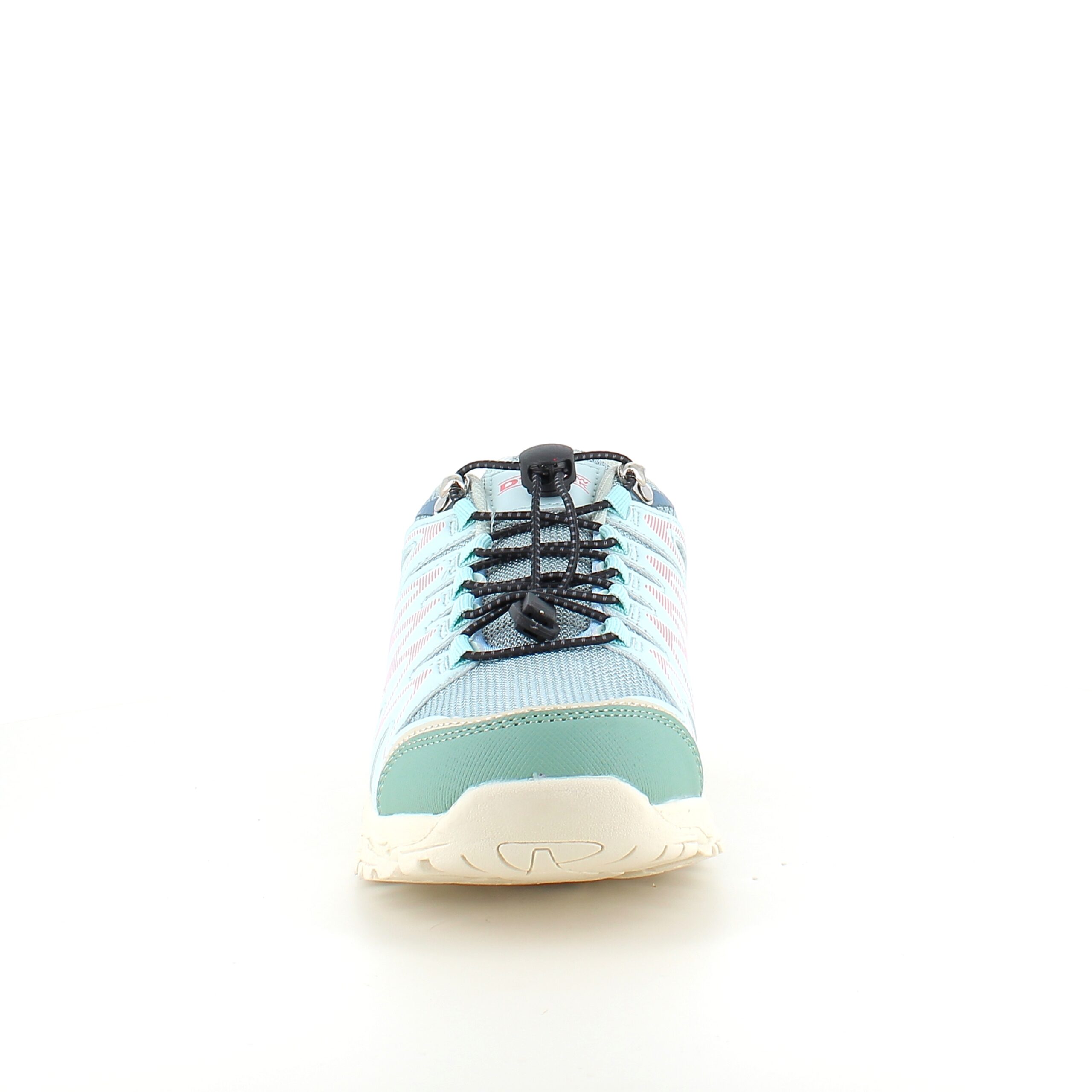 Fleksible blå sneakers med elastiksnørebånd.