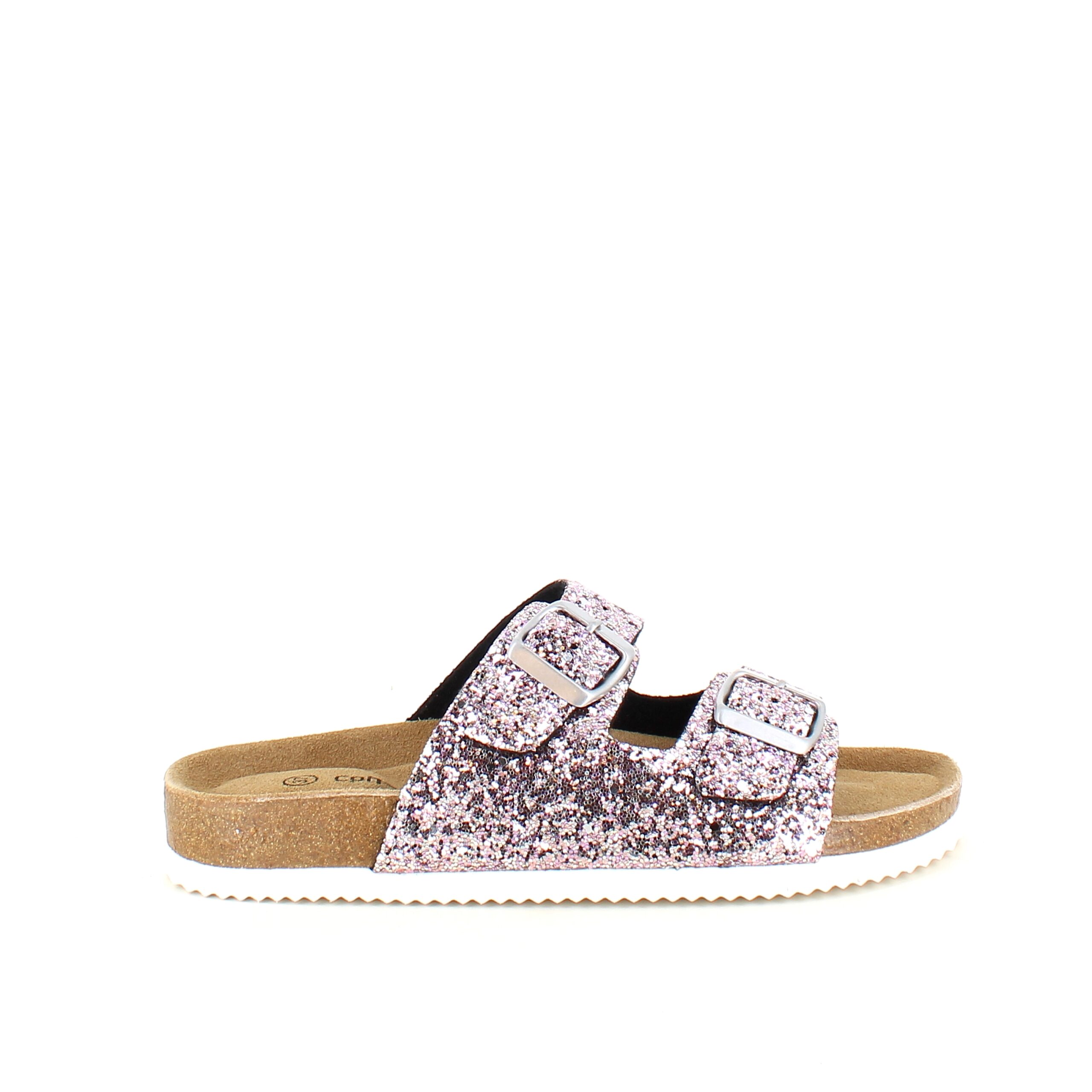 Cph biosandal med brede remme i roseguld glimmer.
