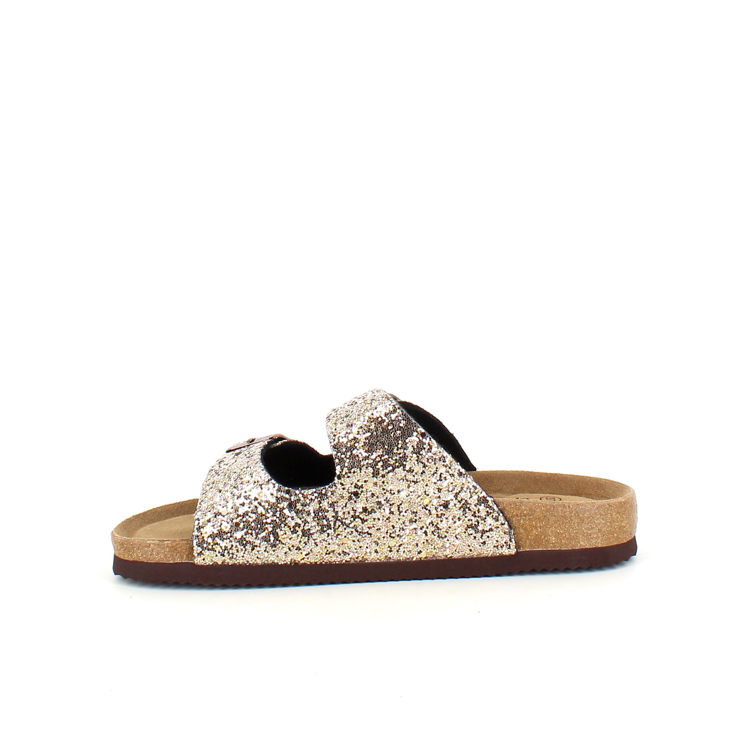 Cph biosandal med brede remme i guld glimmer.