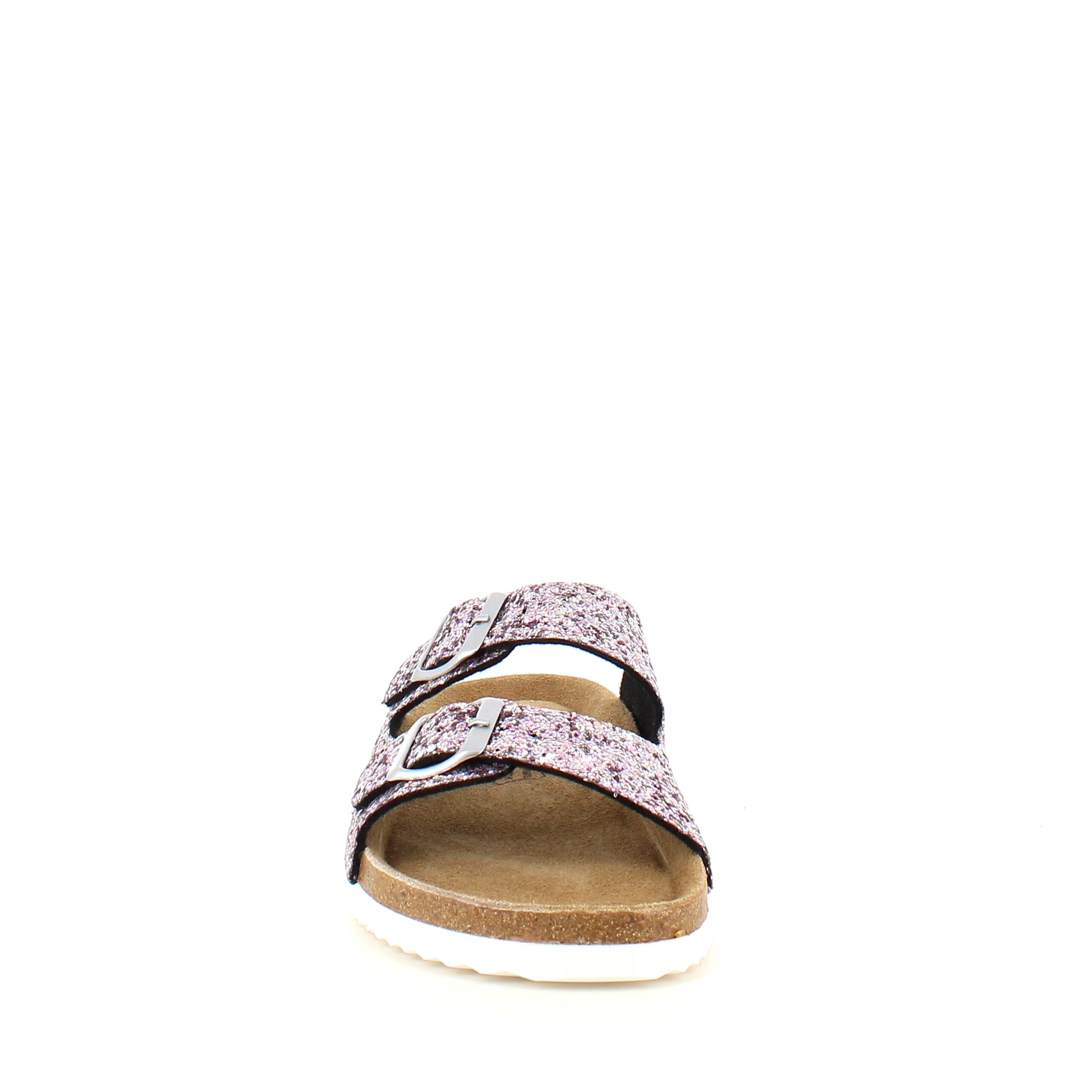 Cph biosandal med brede remme i roseguld glimmer.