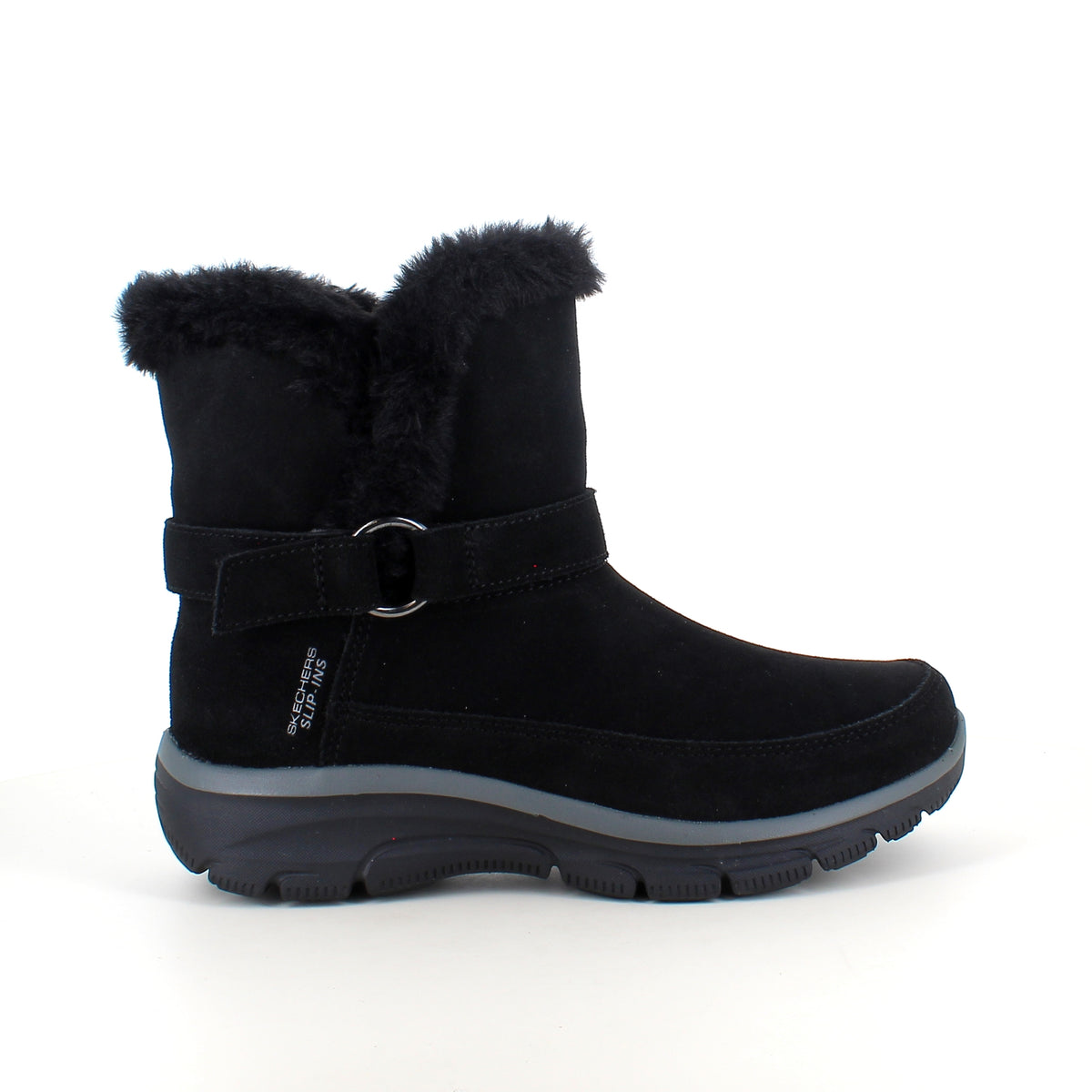 Skechers vinterstøvle – varm Slip-ins støvle i sort ruskind med bred pasform
