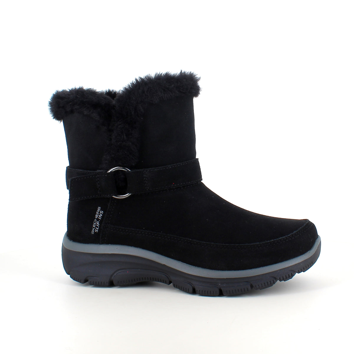 Skechers vinterstøvle – varm Slip-ins støvle i sort ruskind med bred pasform