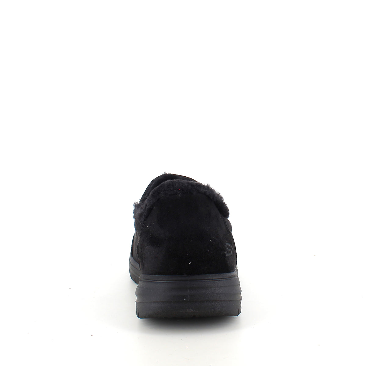 Skechers slip-on hjemmesko i sort – varm og rummelig pasform