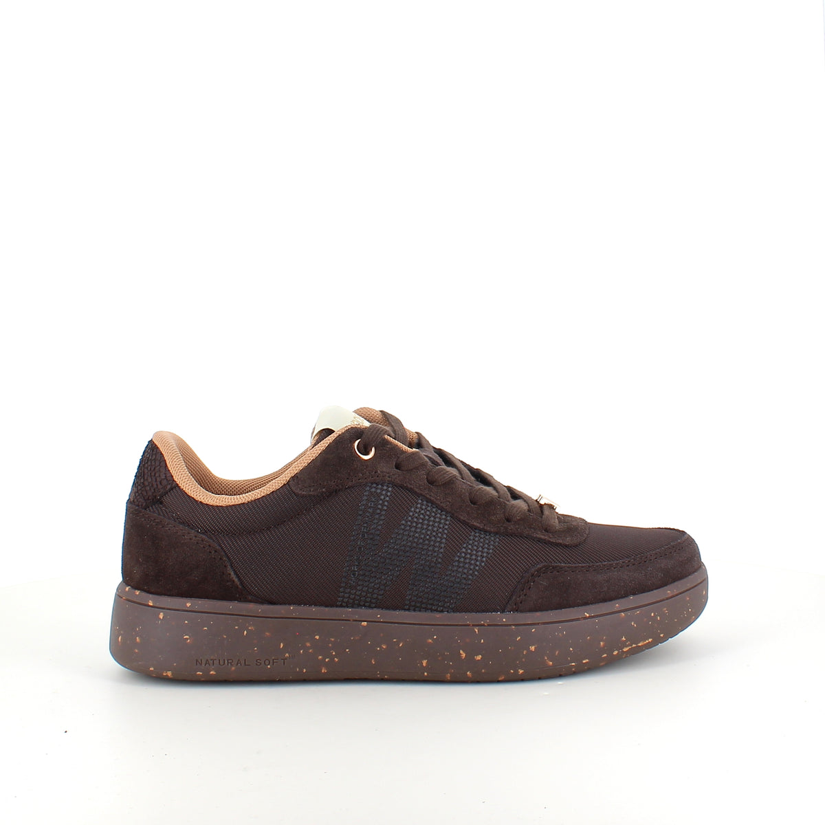 Woden Line Sneak – mørkebrun sneaker med gulddetaljer & blød komfort