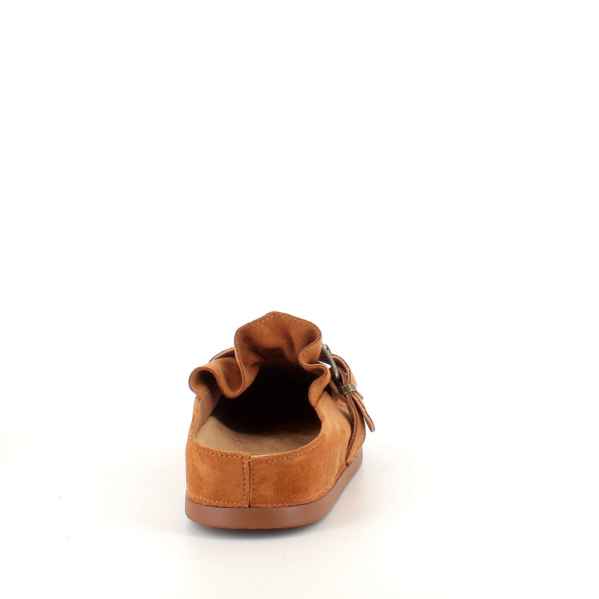 Loafer i ruskind med spænde og plisserede ruskindsdetaljer i camel