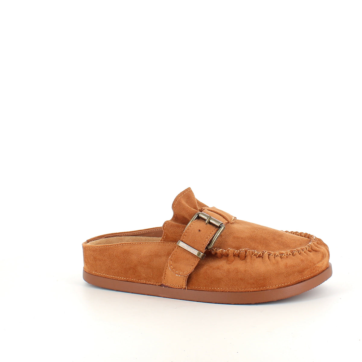 Loafer i ruskind med spænde og plisserede ruskindsdetaljer i camel