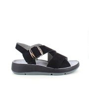 Elegant sort sandal i skind med svangstøtte