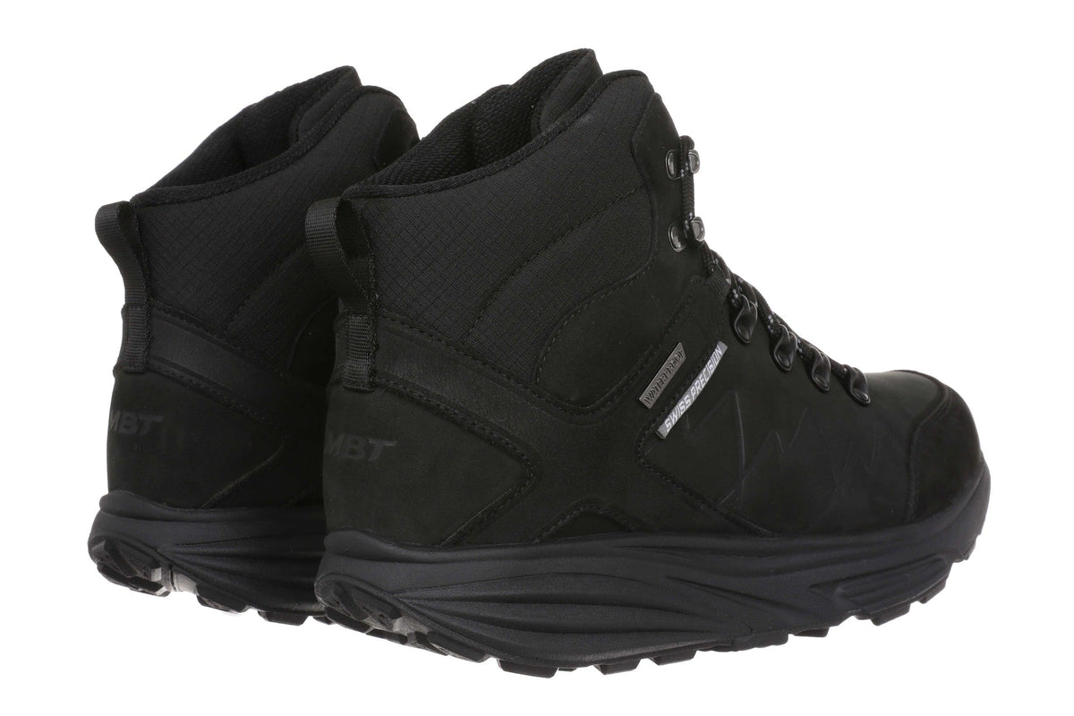 Sorte MBT Saint Moris Waterproof vinterstøvler med Colorado-rullesål set fra siden og bagfra.