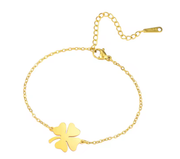 Elegant firkløver armbånd i rustfrit stål – symbol på held og stil