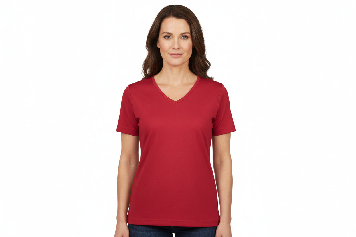 Dame t-shirt i rød med v-hals
