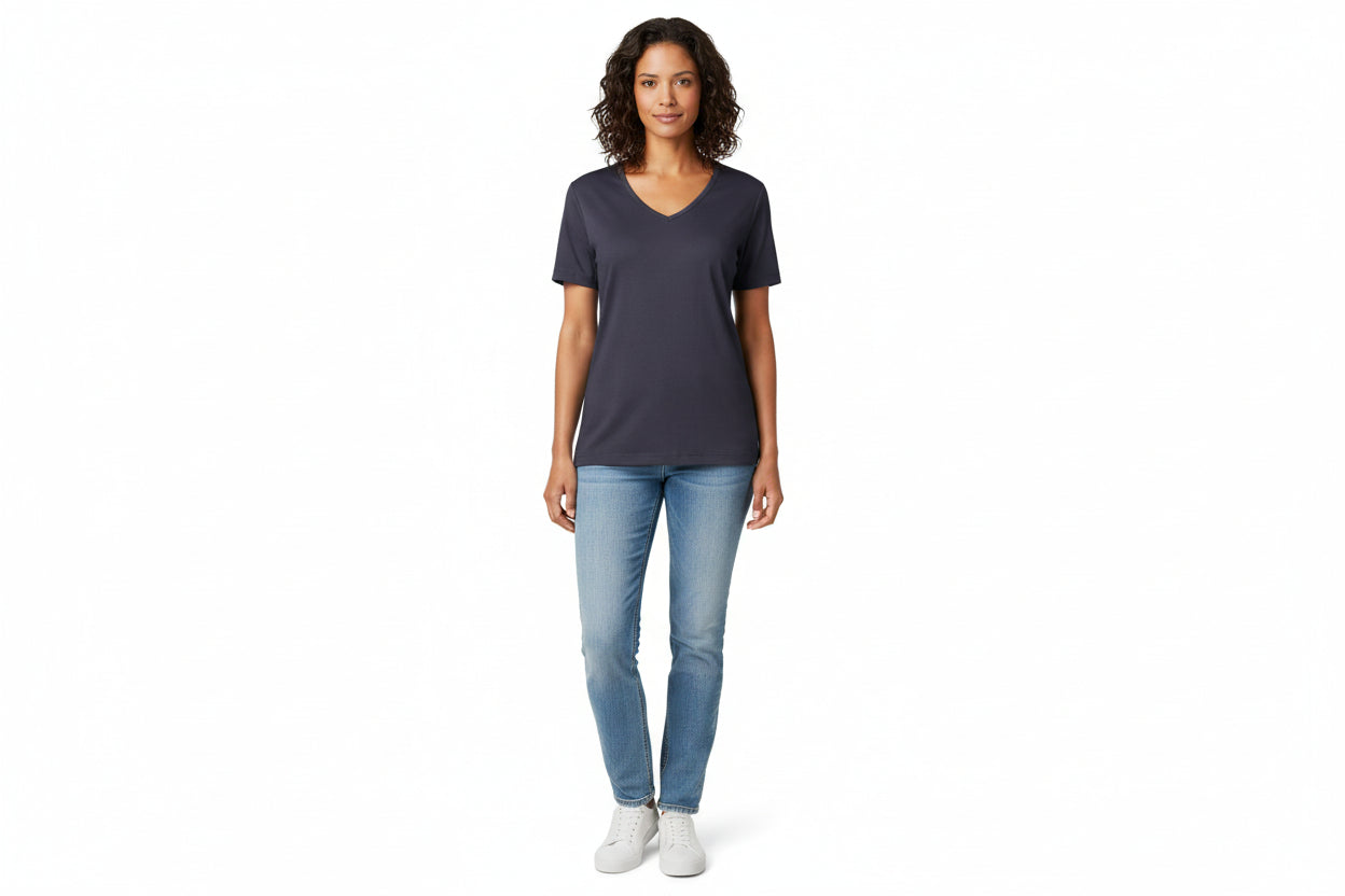 Navy dame t-shirt med v-hals