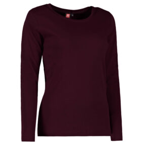 Langærmet dame t-shirt i mørk bordeaux