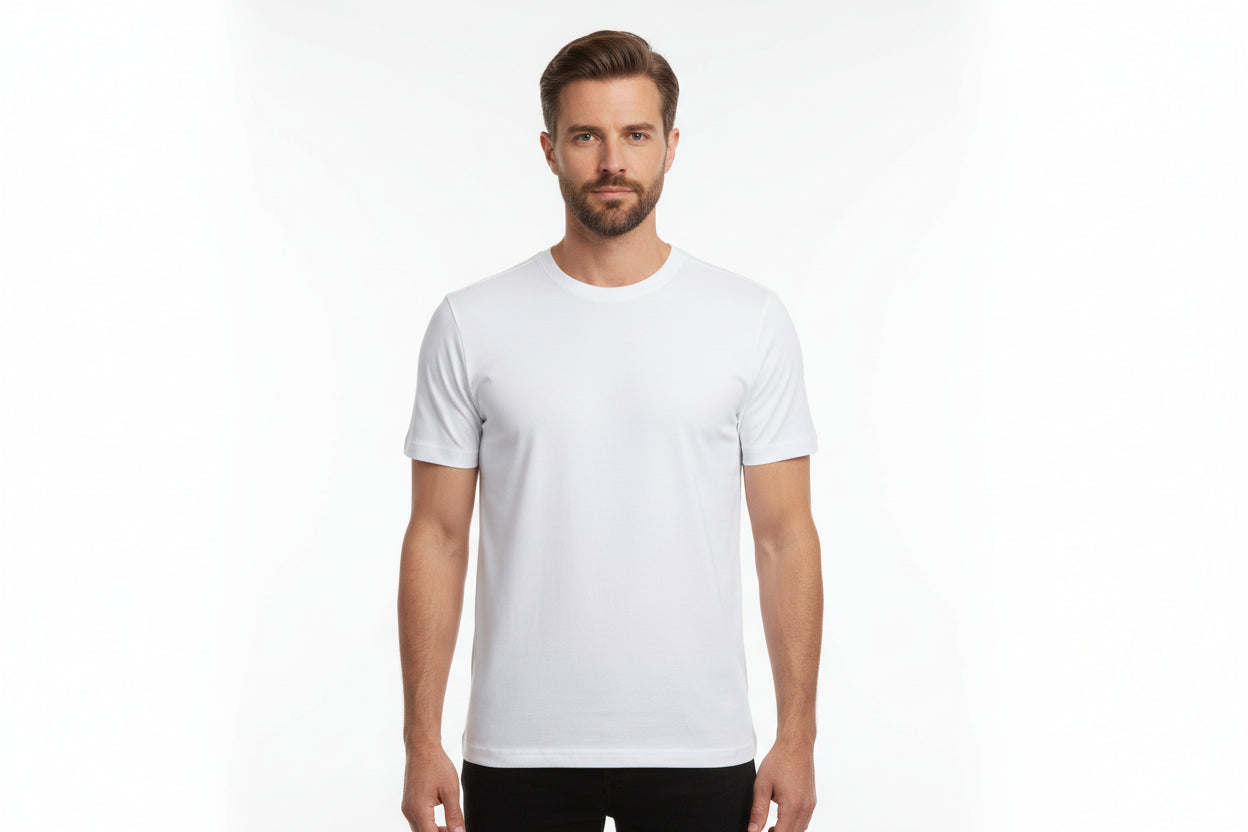 Hvid t-shirt med rund hals til mænd