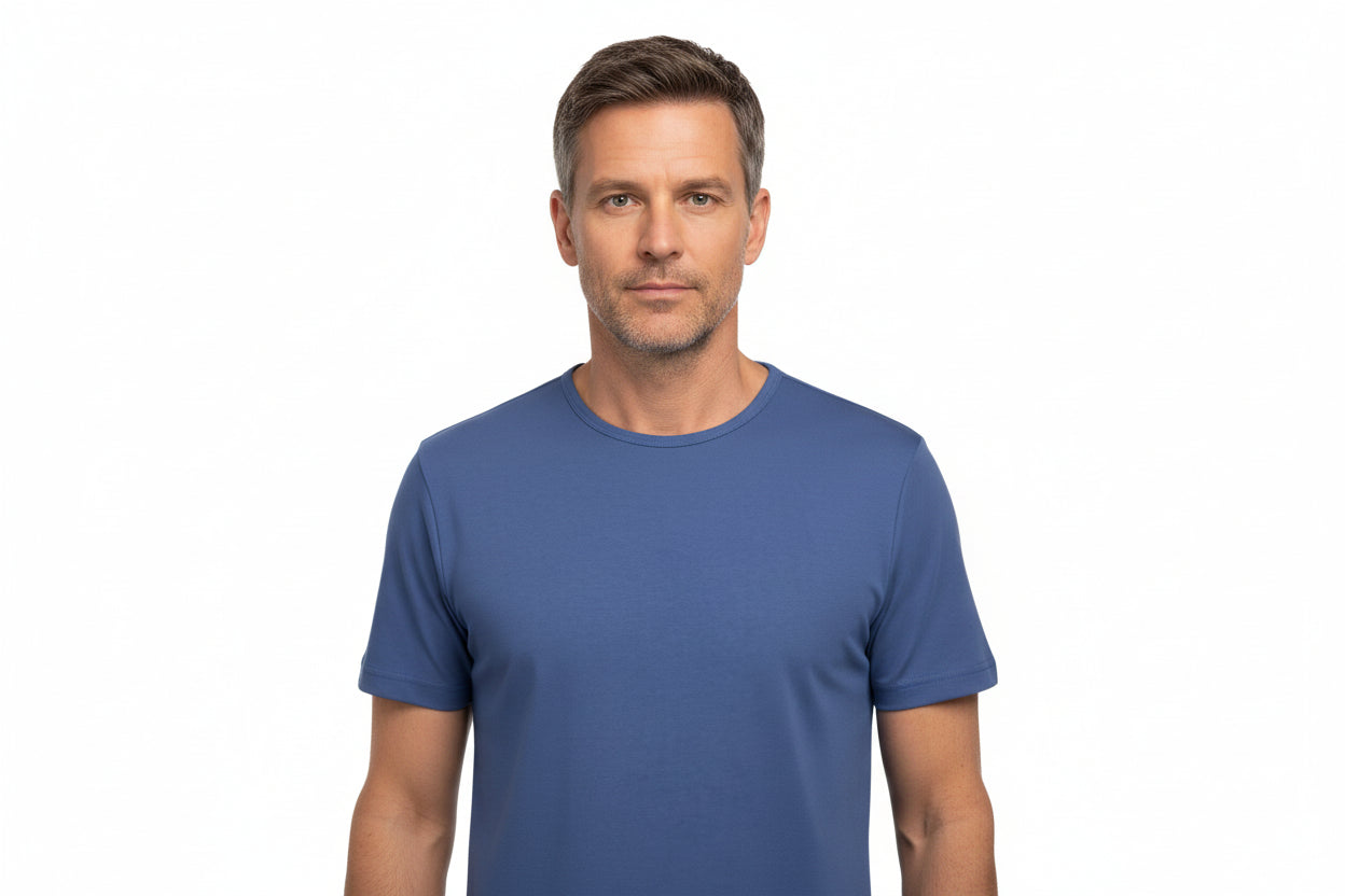 Indigo farvet t-shirt med rund hals til mænd
