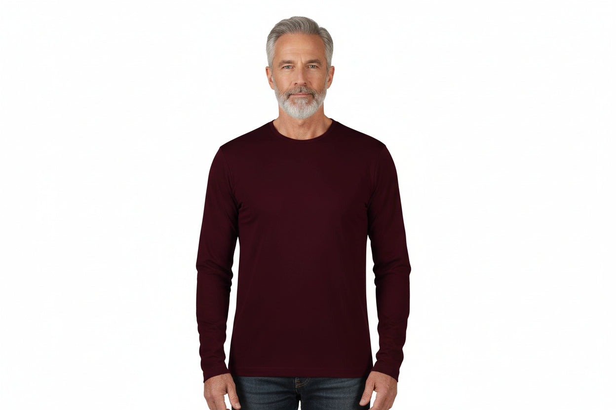 Mørk bordeaux langærmet t-shirt til mænd