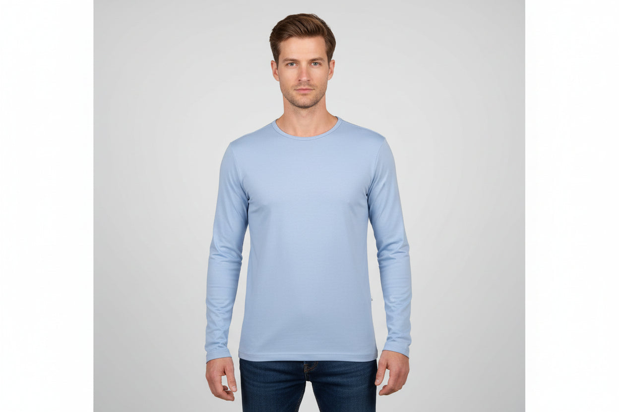 Lyseblå langærmet t-shirt til mænd