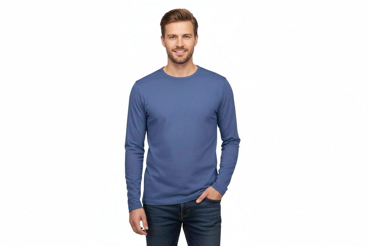 Indigo farvet langærmet t-shirt til mænd