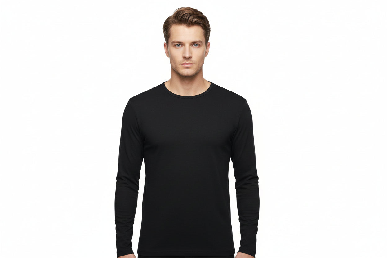 Sort langærmet t-shirt til mænd