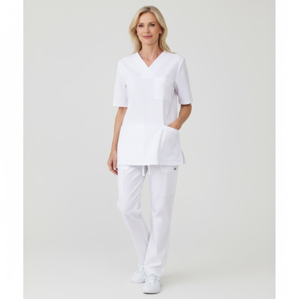 Nybo Hvid Unisex Frame Busseronne, V-udskæring, Sporty Design, Komfort