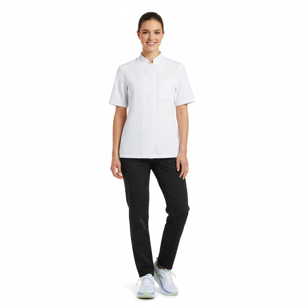 Nybo Hvid Unisex New Nordic Kokkejakke, Kortærmet, Komfortabel pasform, Åndbar