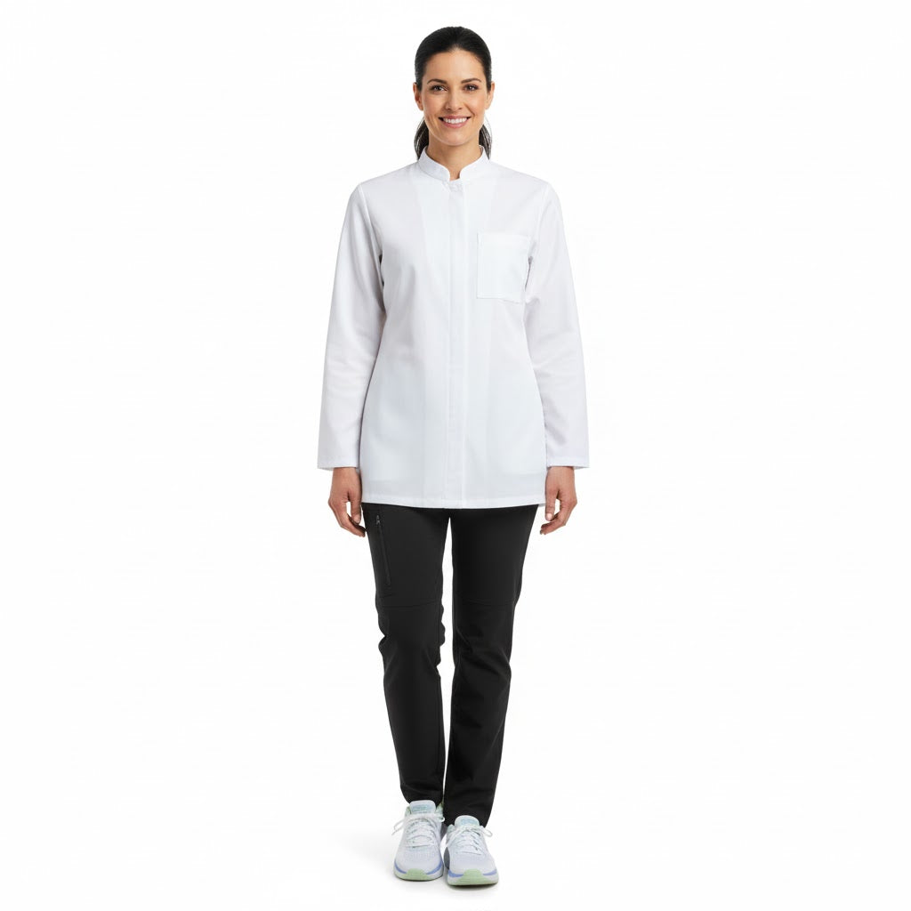 Nybo Hvid Unisex New Nordic Kokkejakke, Langærmet, Strækbar, Hurtigtørrende