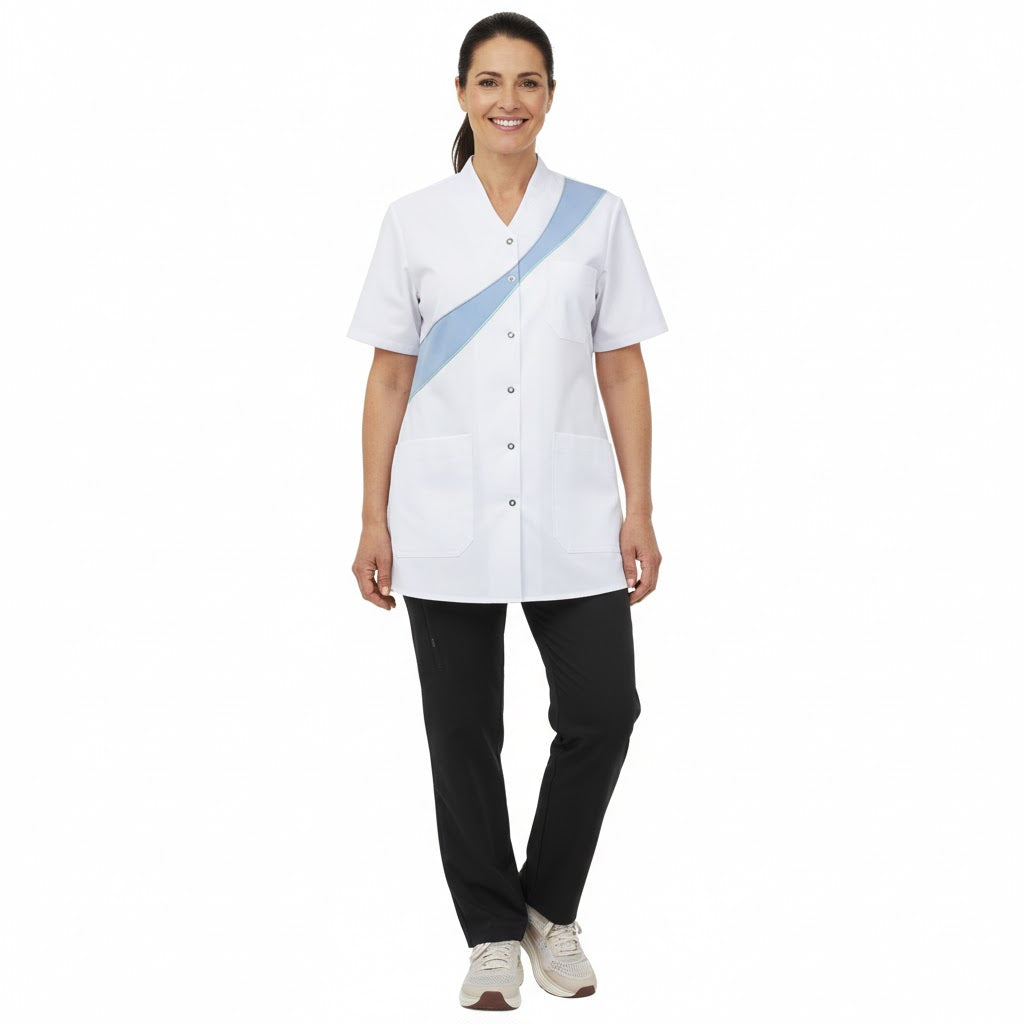 Nybo Hvid/Lyseblå Dame Sunshine Tunika, Komfort, Slidser, Trykknapper