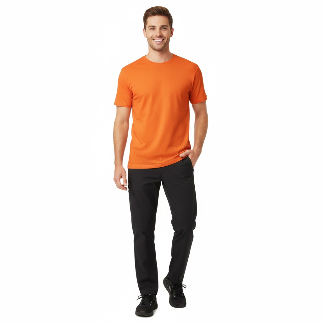 Nybo Orange Herre Basic T-Shirt, Klassisk Model, Slidstærk