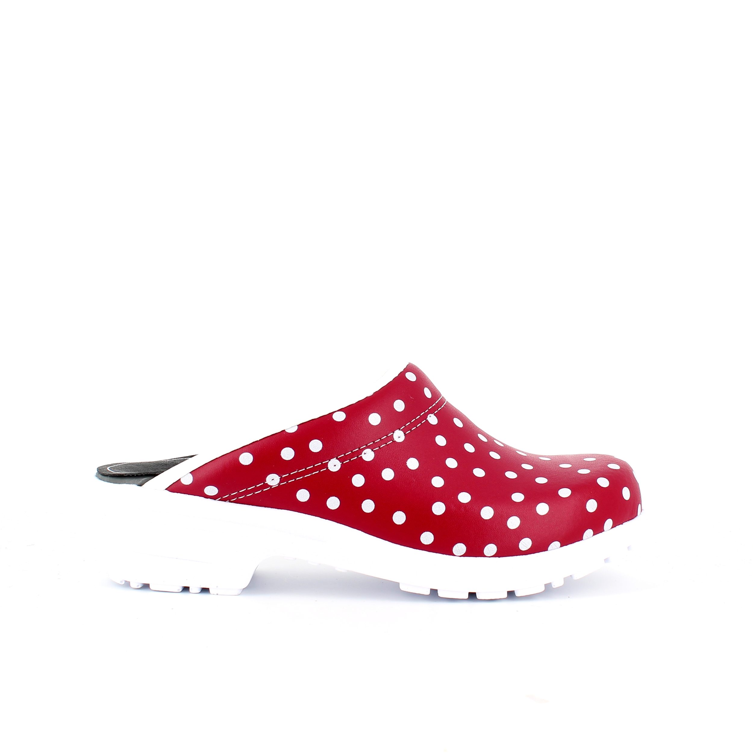 Rød træsko med polkaprikker uden kap