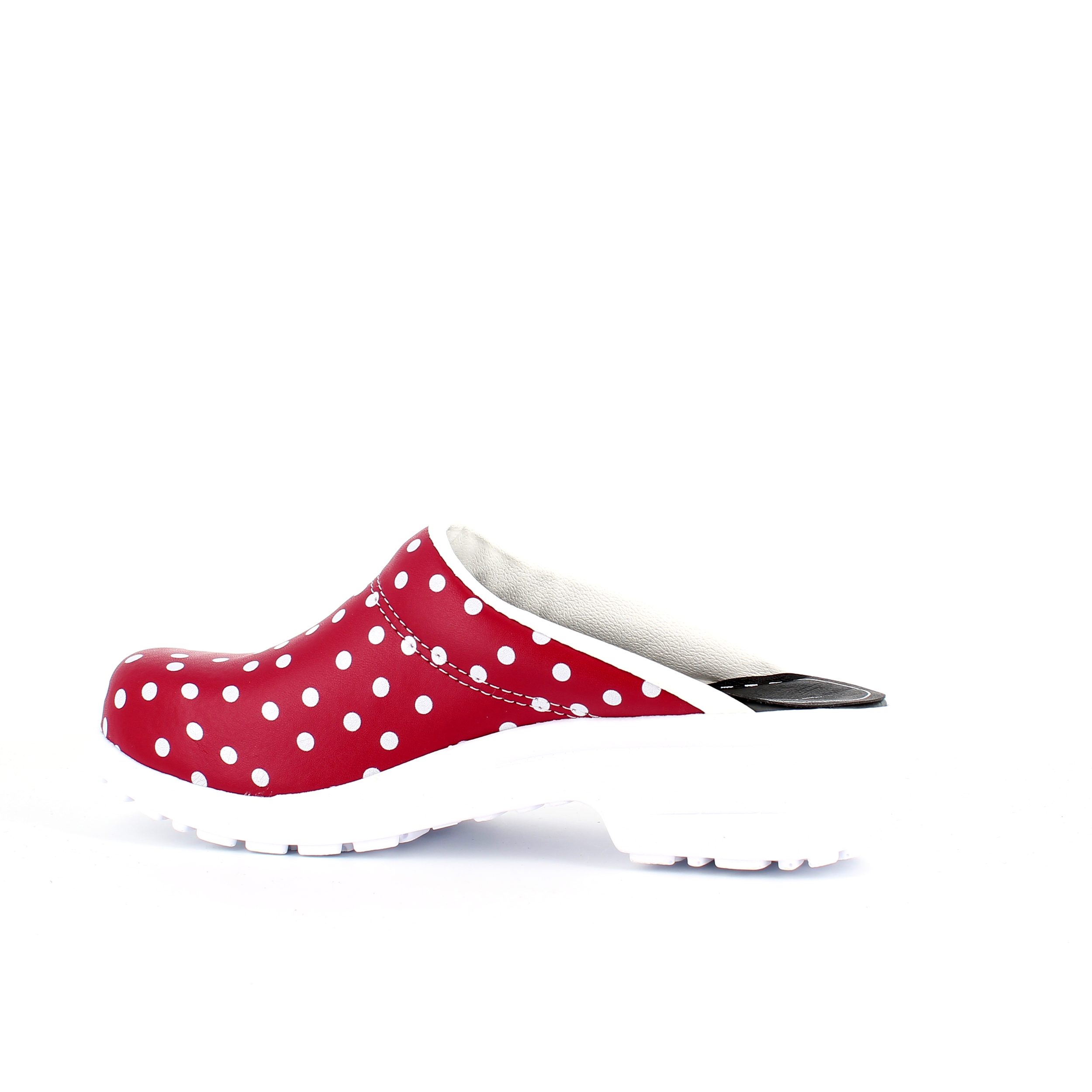 Rød træsko med polkaprikker uden kap