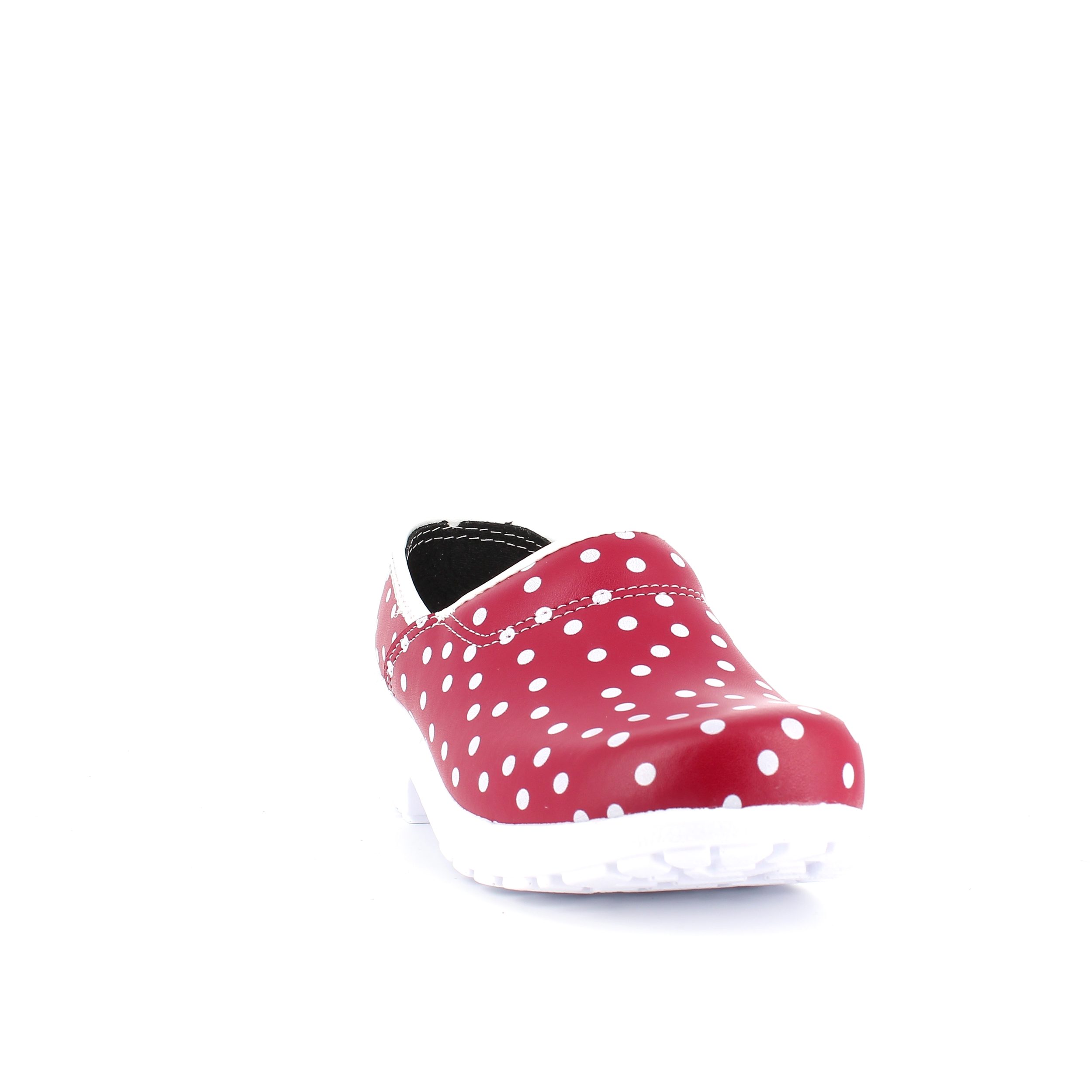 Rød træsko med polkaprikker med kap