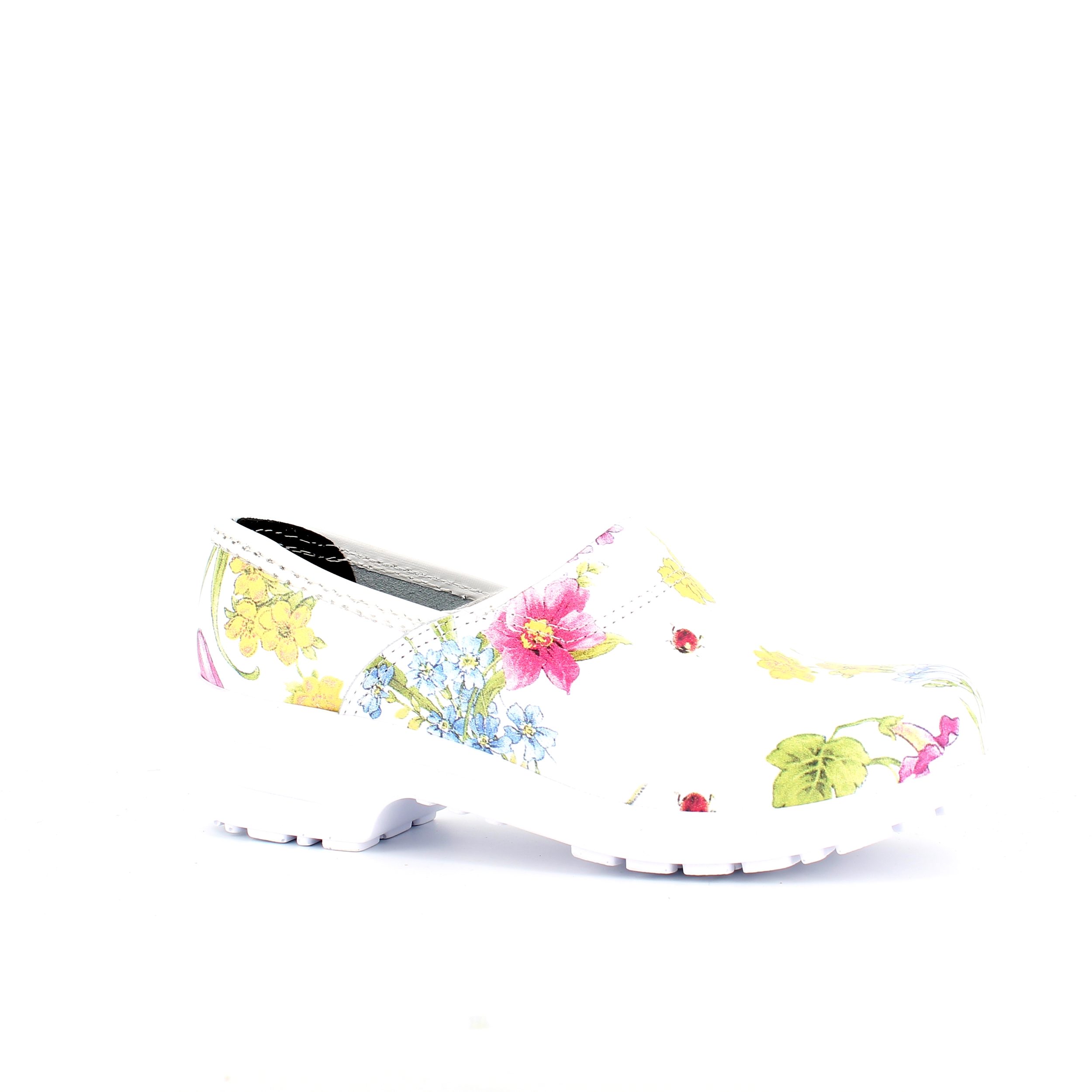 Blomstret forårs træsko med forårs blomster med kap