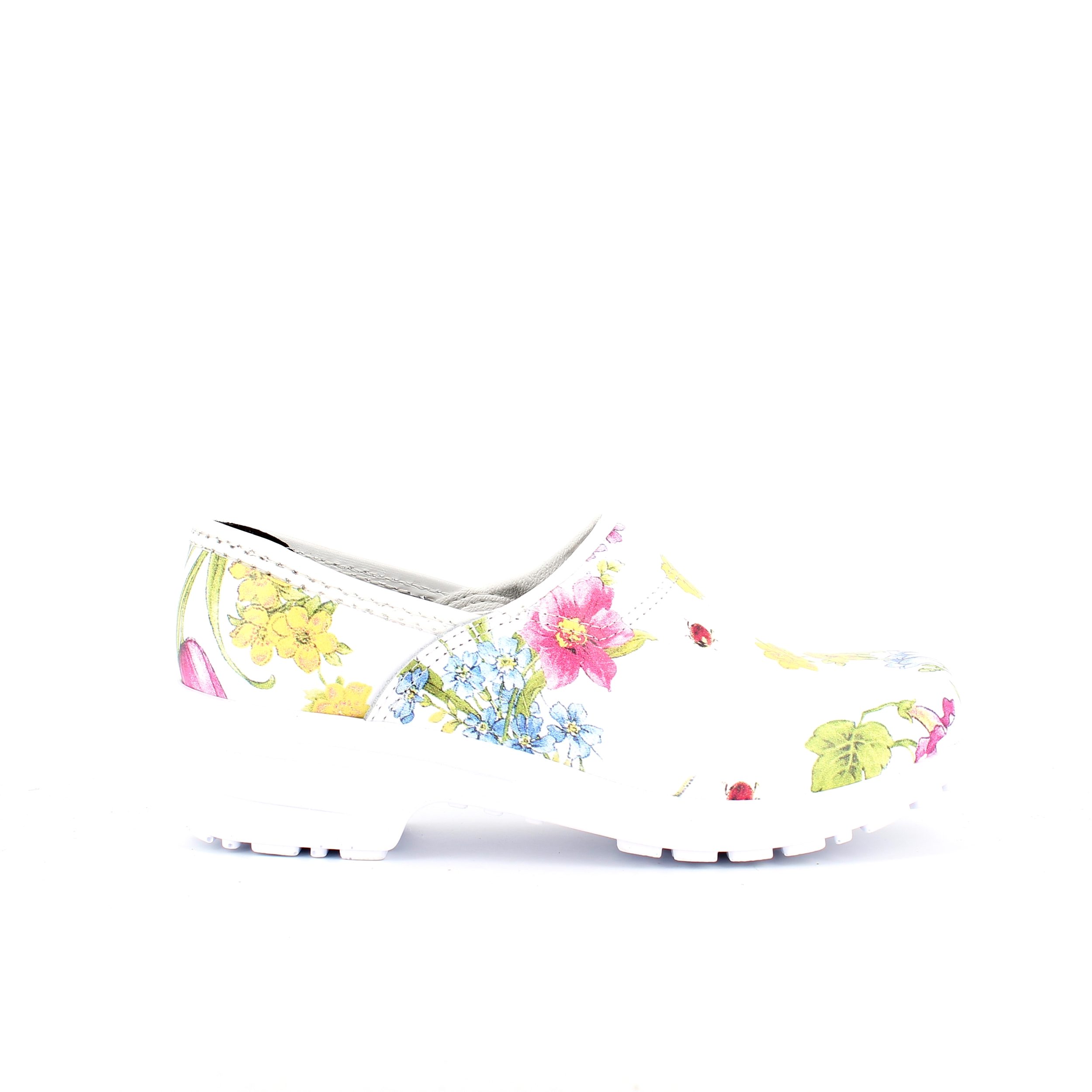 Blomstret forårs træsko med forårs blomster med kap