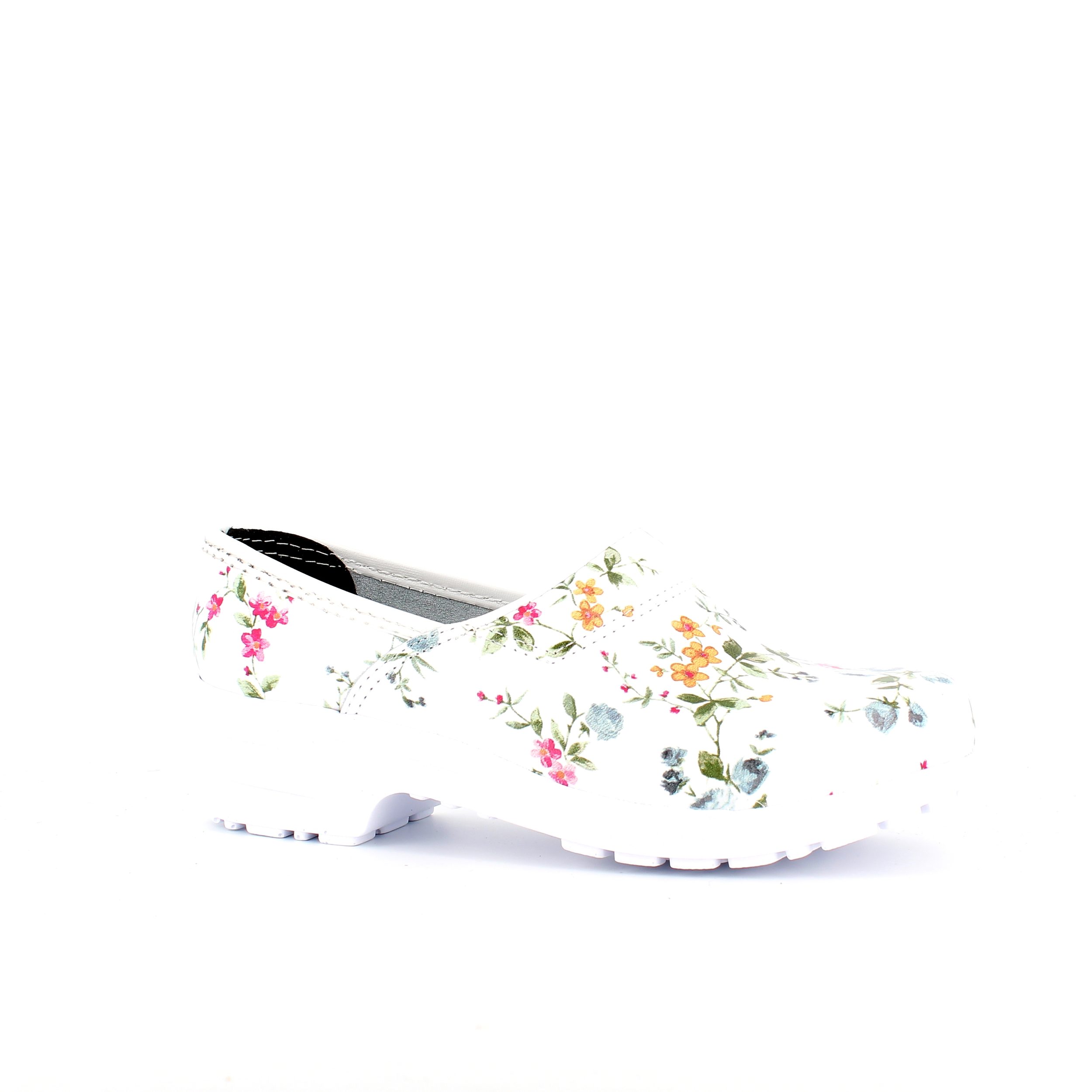 Hvid blomstret træsko med kap