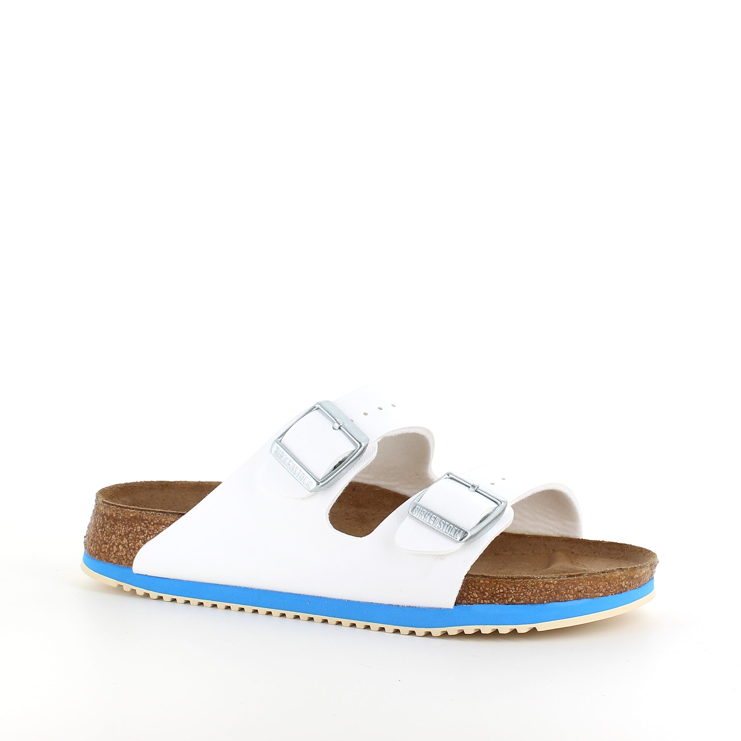 Hvid Arizona sandal fra Birkenstock med godkendte skridhæmmende såler
