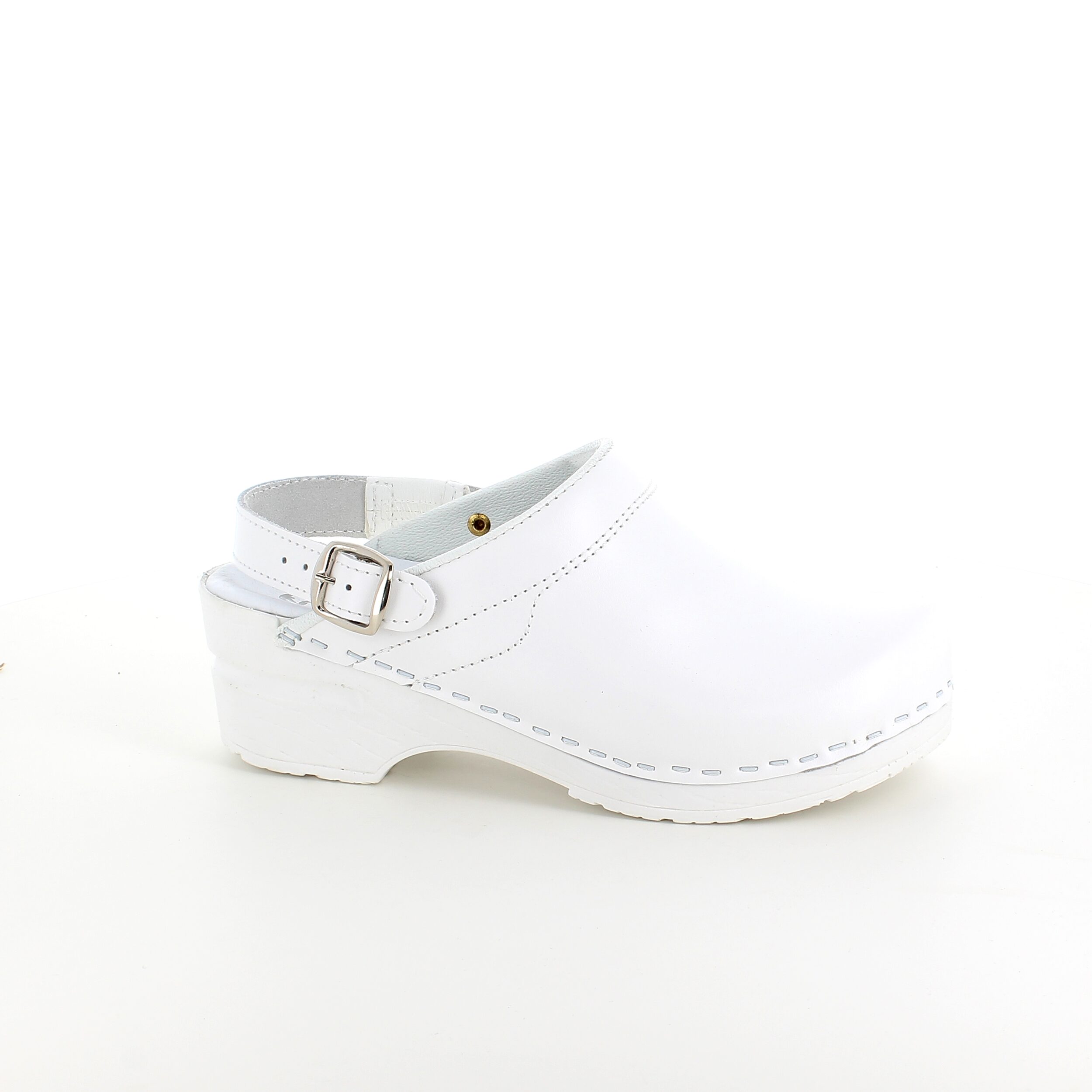 Hvid skind træsko med rem