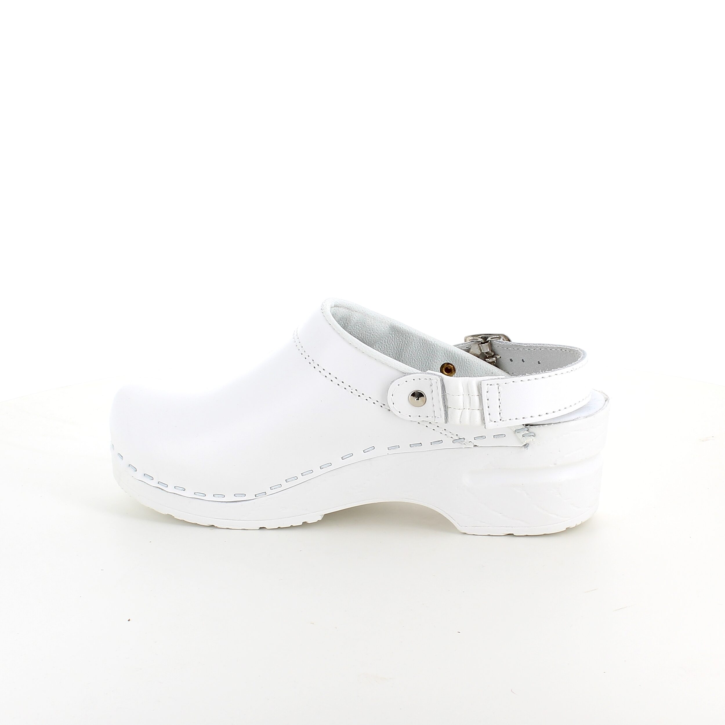 Hvid skind træsko med rem