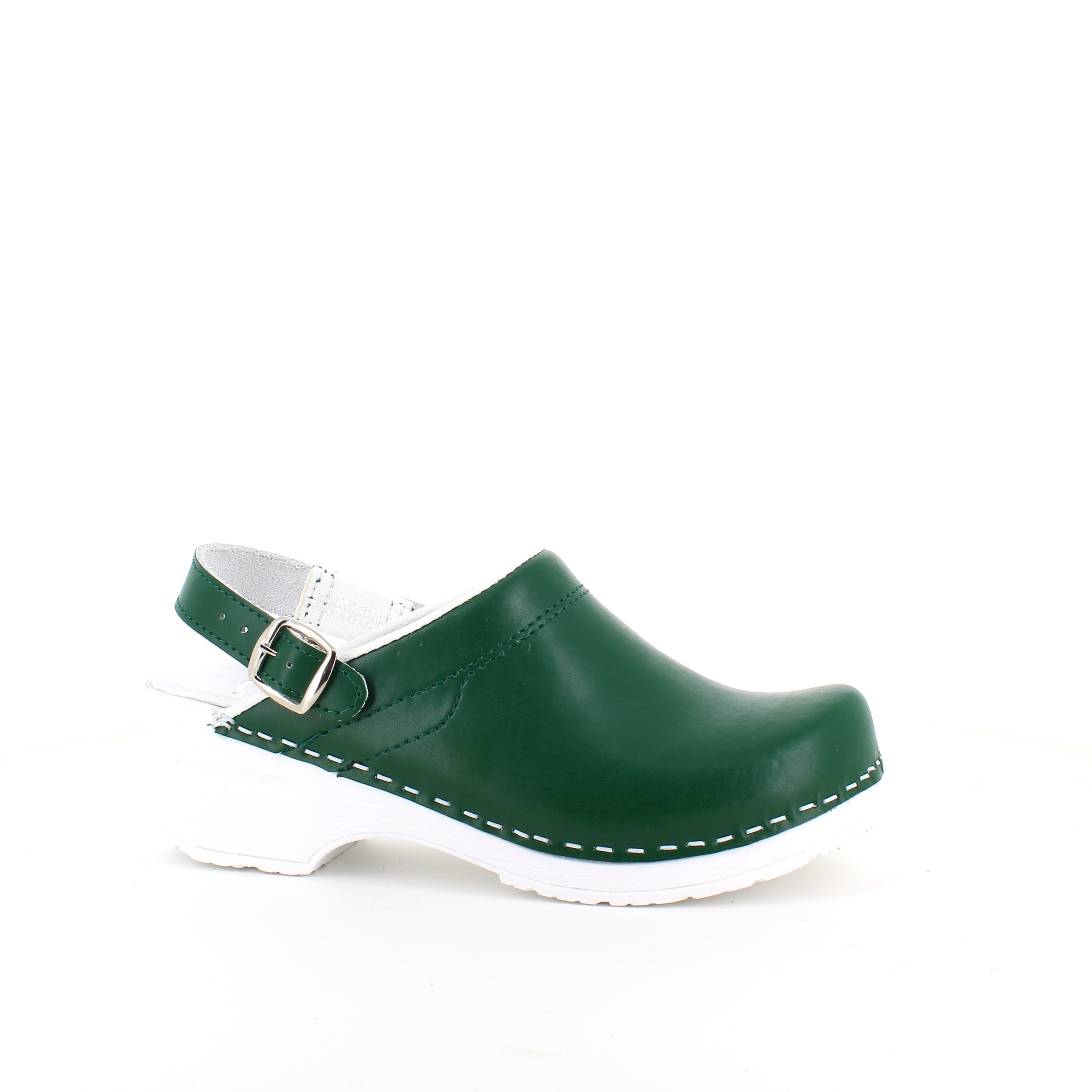 Grøn skind træsko med rem