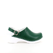 Grøn skind træsko med rem