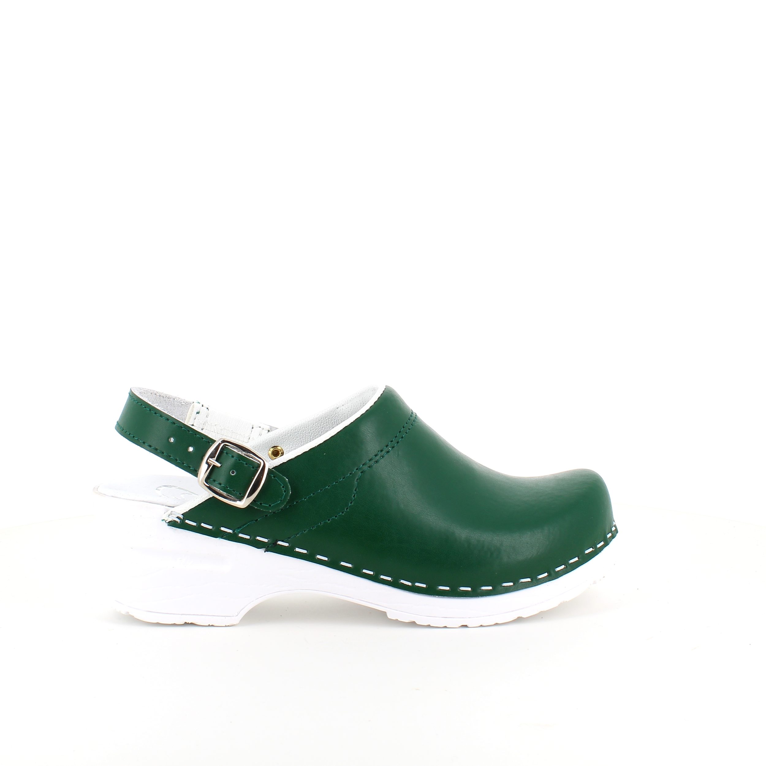 Grøn skind træsko med rem