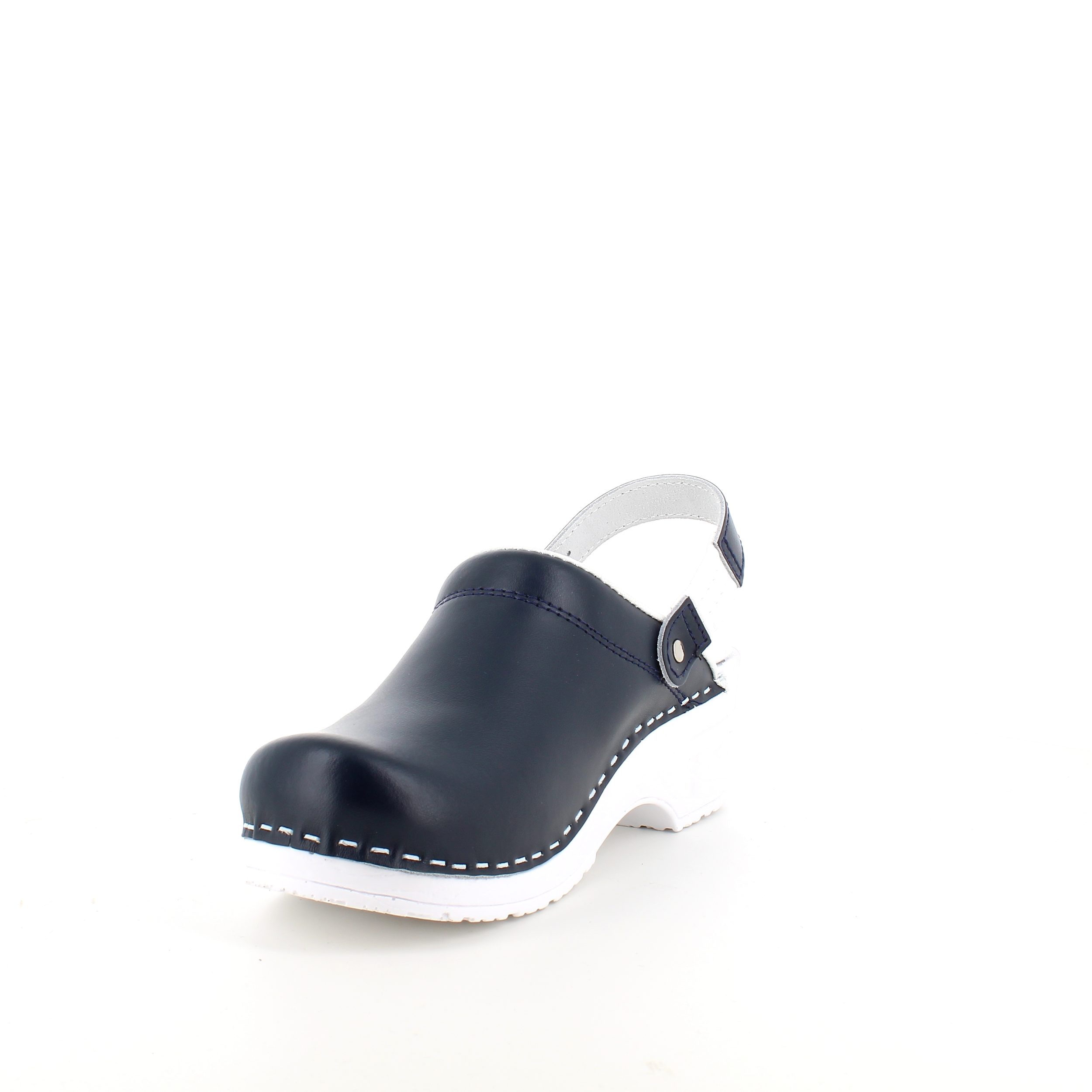 Navy skind træsko med rem