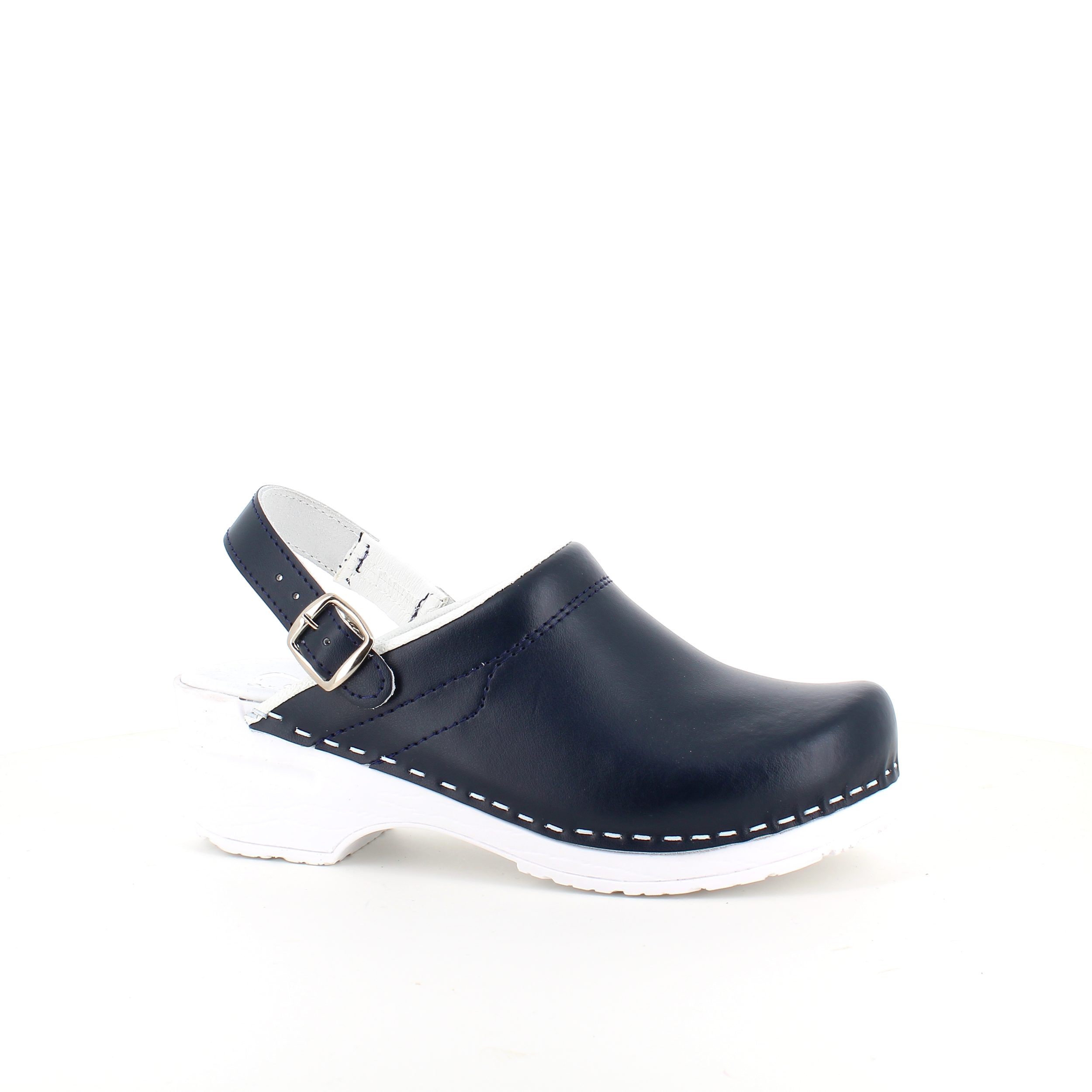 Navy skind træsko med rem