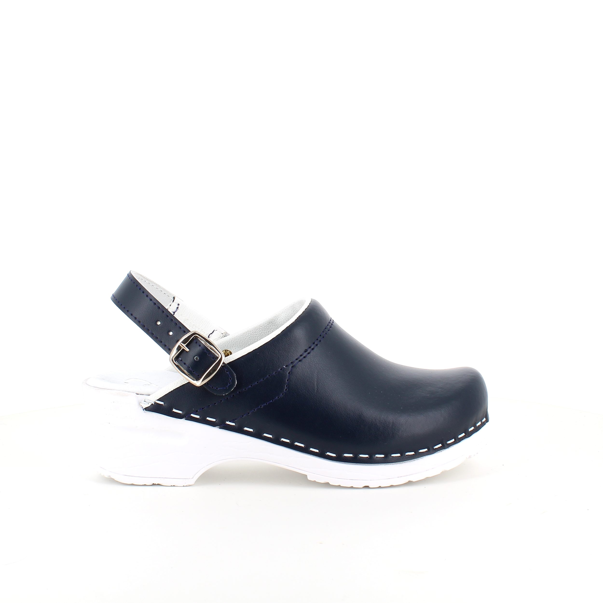 Navy skind træsko med rem