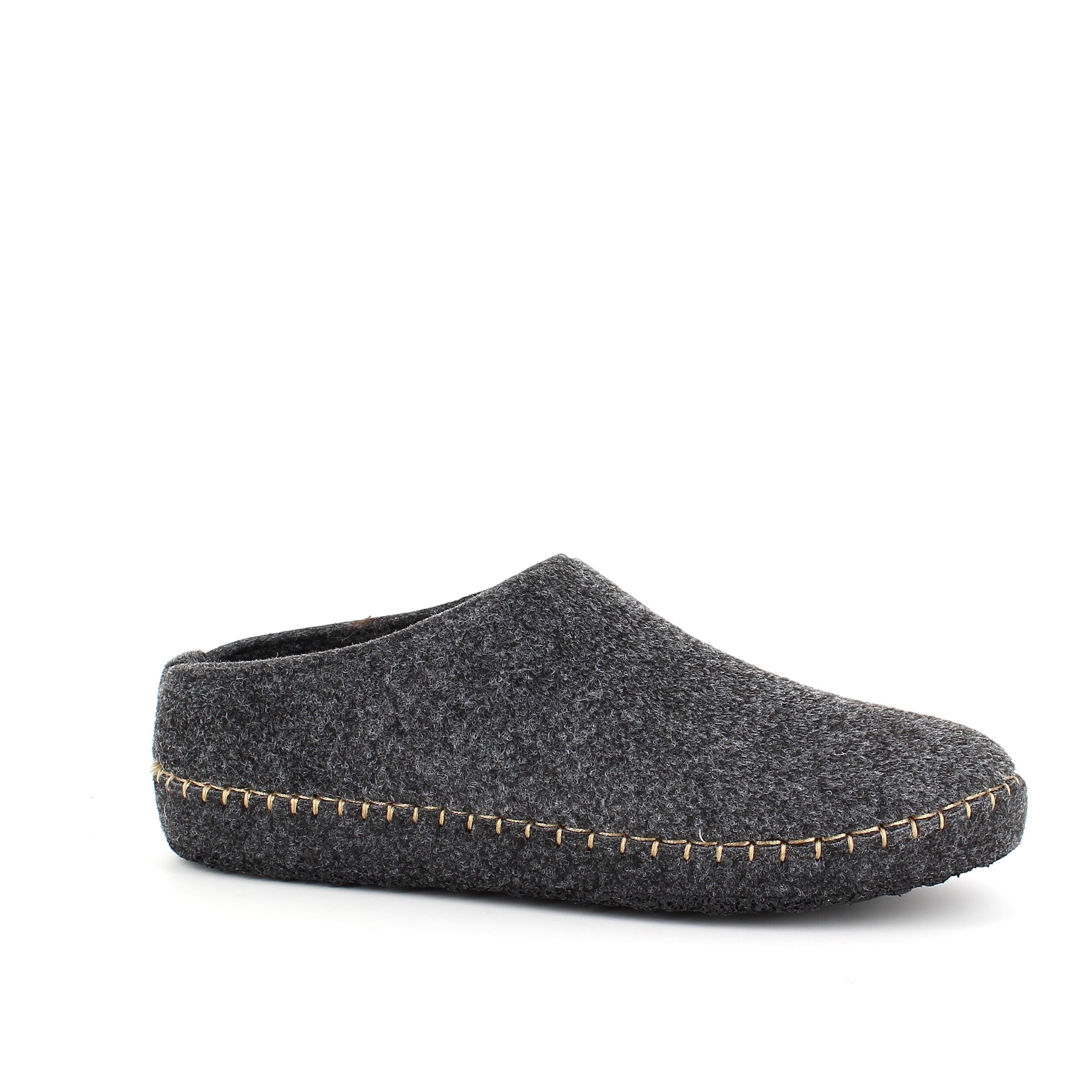 Mørk grå filt sutsko med skridhæmmende sål