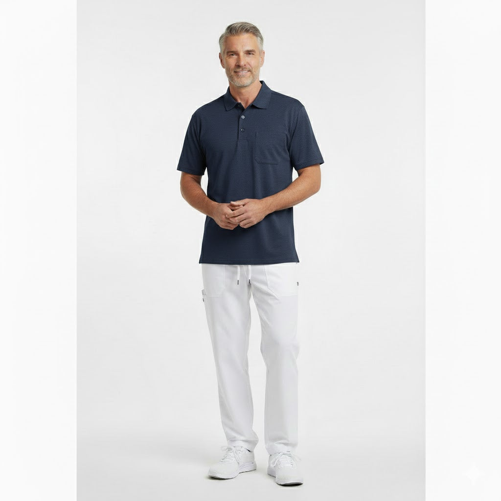 Nybo Blå Melange Herre Prowear Polo Shirt, Slidstærk, Brystlomme