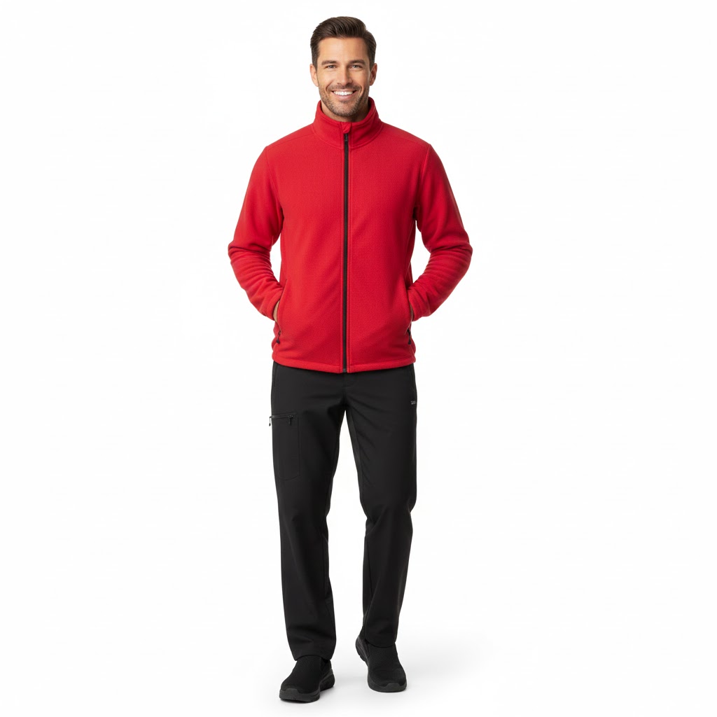 Nybo Rød Herre Shirts &amp; Outdoort Microfleece Cardigan, Antipilling, Elastik i Bund