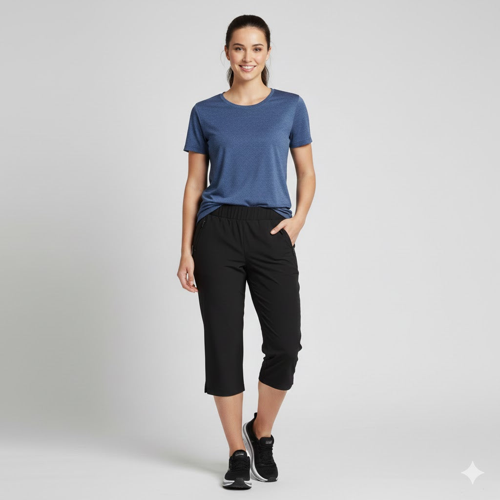 Sort 3/4 stretch bukser til damer