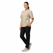 Nybo Khaki Unisex New Nordic Kokkejakke, Kortærmet, Ergonomisk, Strækbar