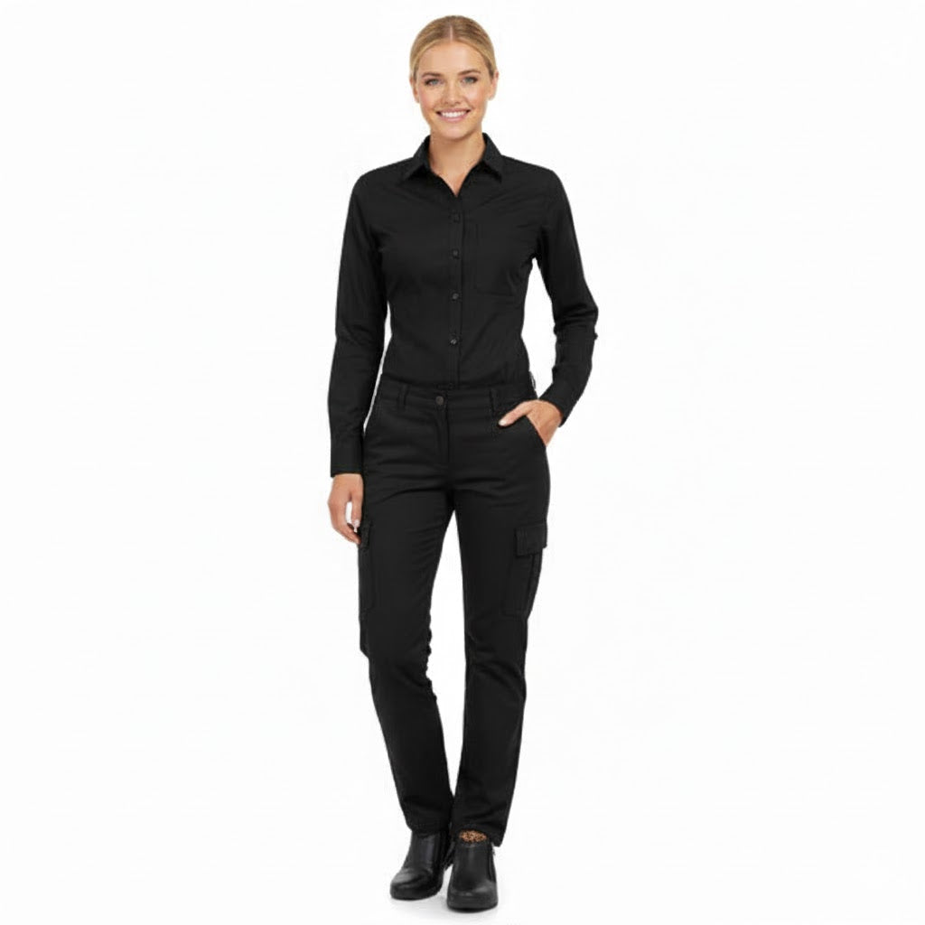 Nybo Sort Dame Performance Skjorte, Langærmet, Taljeret